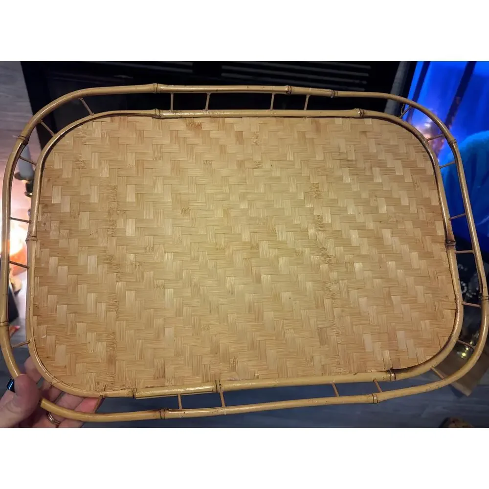 Amazing set of MCM bamboo rattan woven trays